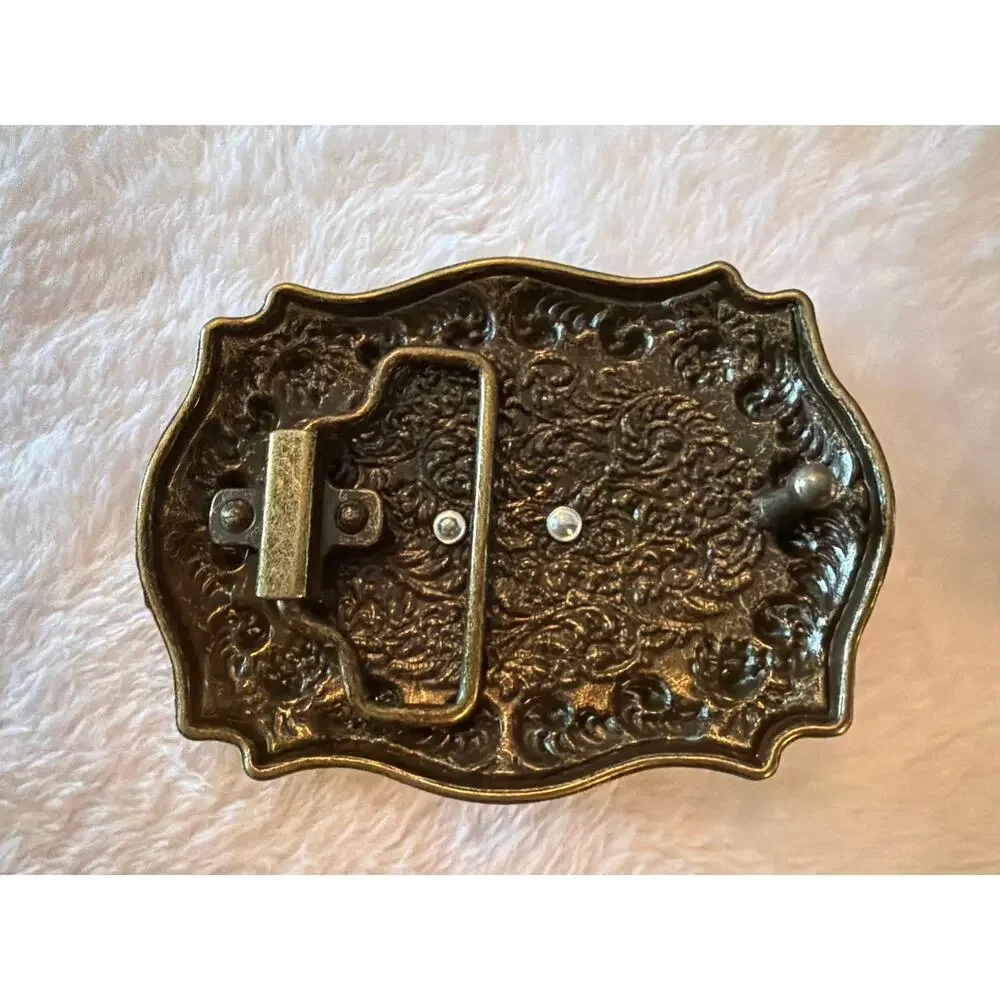 Western Longhorn Steer Skull Belt Buckle Faux Turquoise Antique Brass 3.8